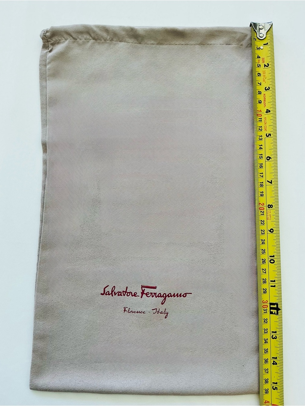 Salvatore Ferragamo Beige Drawstring Dust Bag with Red Logo